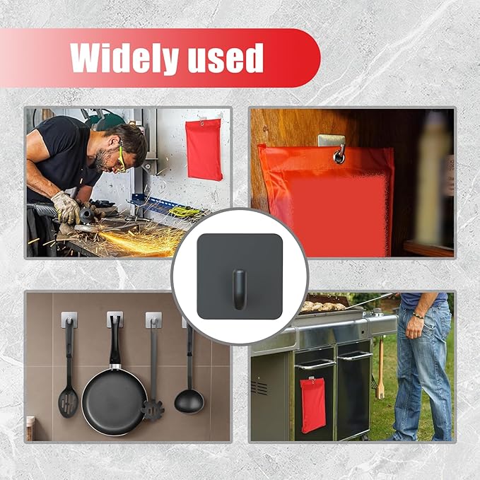 Emergency Fire Blanket Wall Hooks，Waterproof Stainless Steel Adhesive Hooks for Home Kitchen Bathroom Office and Outdoor (Black, 3 Pack)