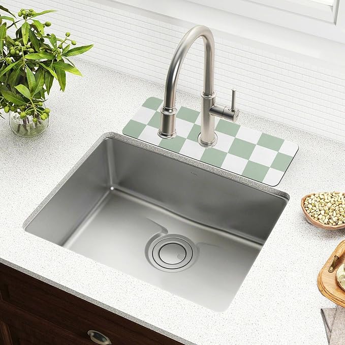 Kitchen Sink Splash Guard 2 PCS 14.7 Inch Sink Faucet Mat Splash Guard for Bathroom Countertop Water Absorbent Foldable Cuttable Soft Washable Checkered White and Green