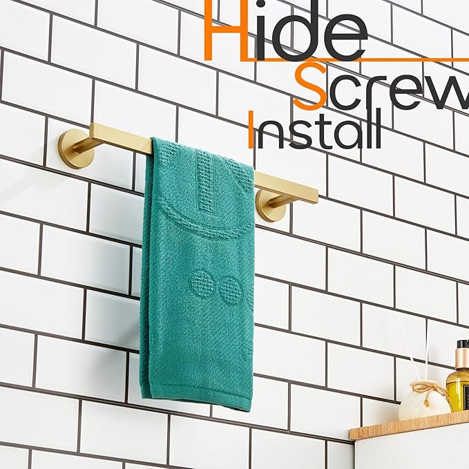 12 Inch Bathroom Towel Bar Bath Towel Rack Kitchen Towel Holder Towel Ring Wall Mounted SUS304 Stainless Steel Brushed Gold AN4001GD-L12