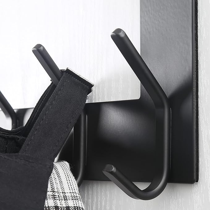 Dseap Over The Door Hook Hanger - 6 Hooks Over Door Coat Rack for Hanging Clothes Hat Towel, Black, 2 Packs