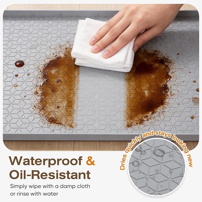TRZZ Silicone Waterproof Under Sink Mat 31" x 22", Drip Tray and Cabinet Liner for Kitchen and Bathroom, Prevents Water Damage and Organizes Cabinets (Grey)