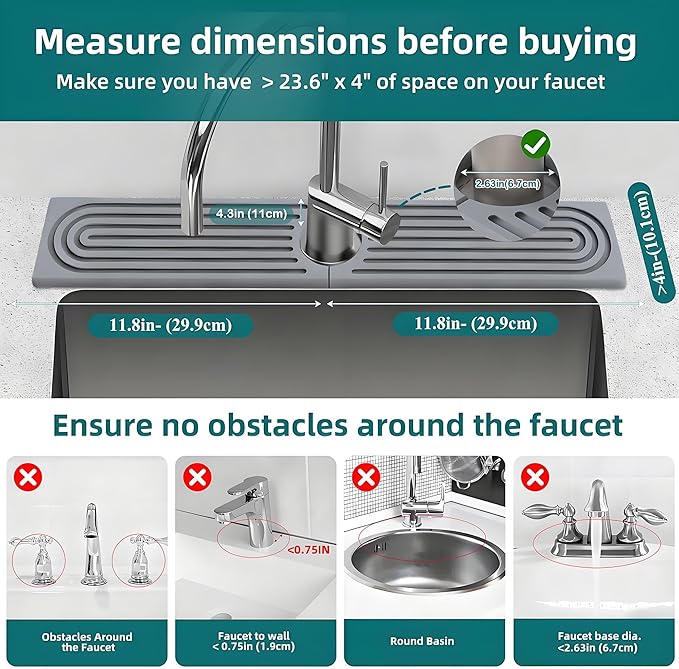 Diatomite Stone Faucet Mat for Kitchen Sink(23.6" x 3.9")- Super Absorbent & Quick-Drying Sink Faucet Mat, Durable Kitchen/Bathroom Sink Protector Sink Stone Quick Dry Around Faucet Christmas Gifts