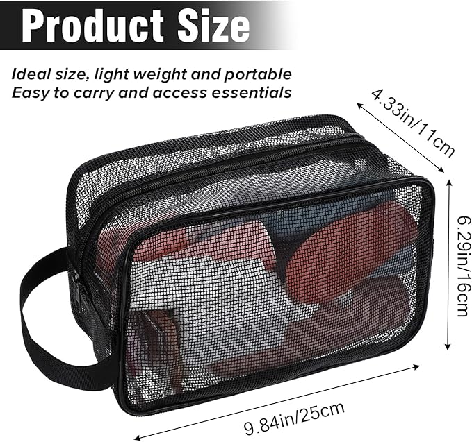 1 Pcs Portable Travel Mesh Toiletry Bag Mesh Shower Caddy Quick Dry Tote Bags Dorm Toiletry Organizer for Women Men Gym Bag Camping Organizer Hanging Bathroom Mesh Bag Black 9.8 × 6.3 × 4.3 Inch
