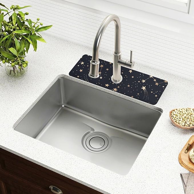 Kitchen Sink Splash Guard 1 PC 30 Inch Sink Faucet Mat Splash Guard for Bathroom Countertop Water Absorbent Foldable Cuttable Soft Washable Gold Stars Black