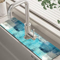 Kitchen Sink Splash Guard Faucet Mat Abstract Teal and Grey Geometric Absorbent Fast Drying Mat Faucet Draining Mat Sink Splash Guard Behind Faucet Drip Catcher for Kitchen Bathroom 24" X 5.5"