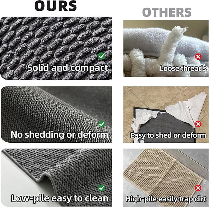Large Bathroom Rugs Non Slip Washable Bath Rugs Super Absorbent Bathroom Rug Thin Quick Dry Low Pile Bath Mats, Dark Grey 36"x60"