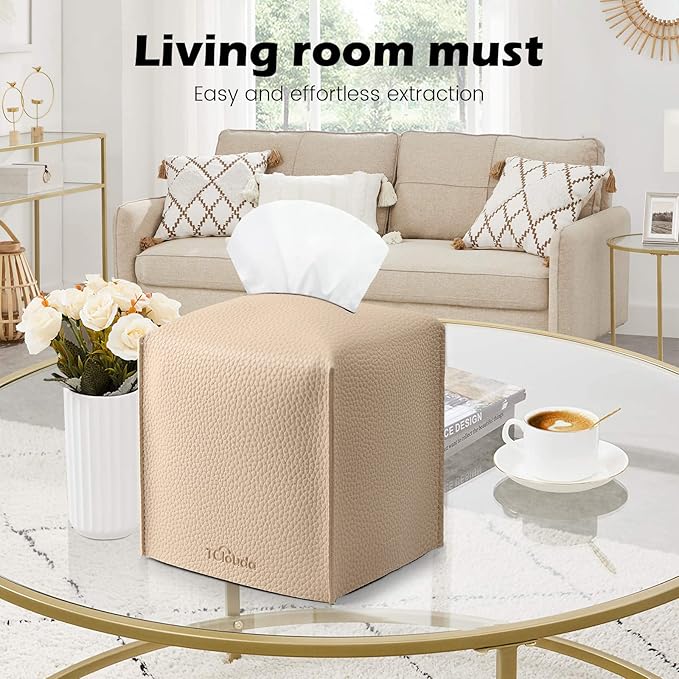 Tissue Box Cover, Tclouda, Modern PU Leather Square Tissue Box Holder for Creative Decorative, 4 Pack, Ideal for Bathrooms/Office/Car/Nightstand/Outdoor Tent, 5"X5"X5", White&Beige&Gray&Claybank