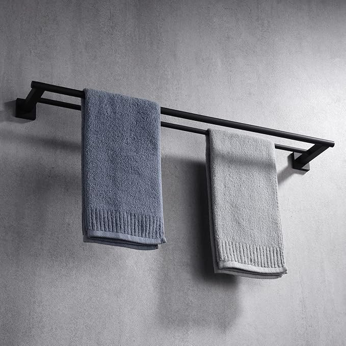 Miyili Matte Black Double Bath Towel Bar 30-Inch SUS 304 Stainless Steel Towel Holder Rack for Bathroom, A02B75B