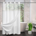 No Hooks Required Long Waffle Weave Shower Curtain with Snap in Liner-Hotel Grade Waterproof & Mesh Top Window Spa Like Bath Curtain Machine Washable Heavy Duty 71''W x 86''H White