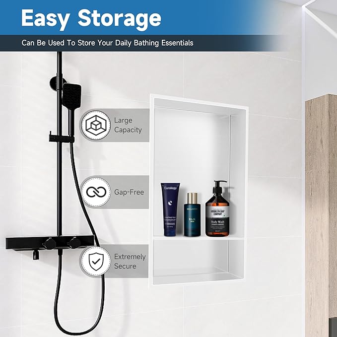 Shower Niche 13" X 25" White, Stainless Steel Wall Niche Double Shelves Recessed Shower Shelf for Bathroom Storage, No Tile Needed Over Mount Installation