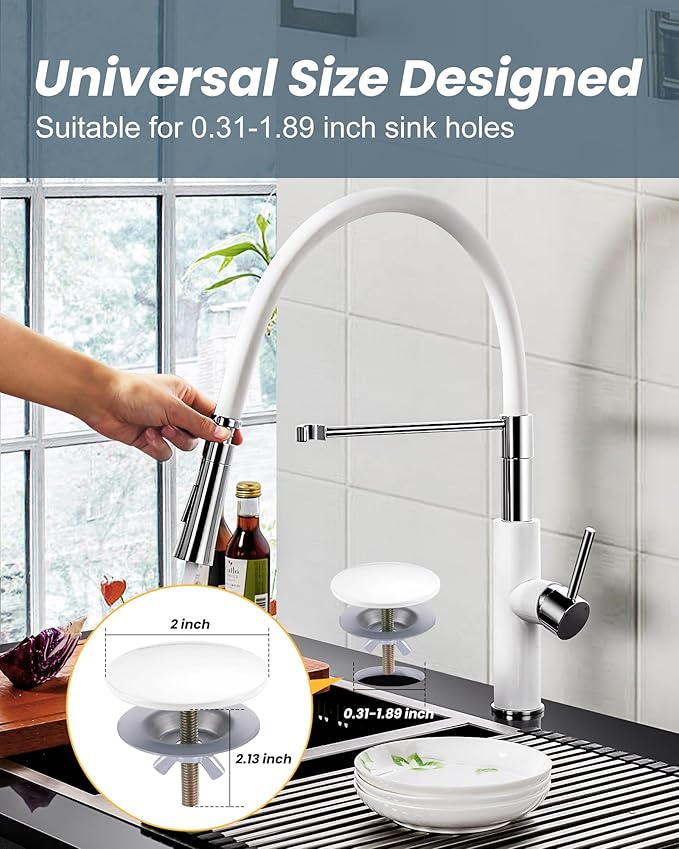 Kitchen Sink Hole Cover, Faucet Hole Cover for Kitchen Sink, Tap Hole Plate Stopper Cover Blanking Brass Metal Plug, Bright White