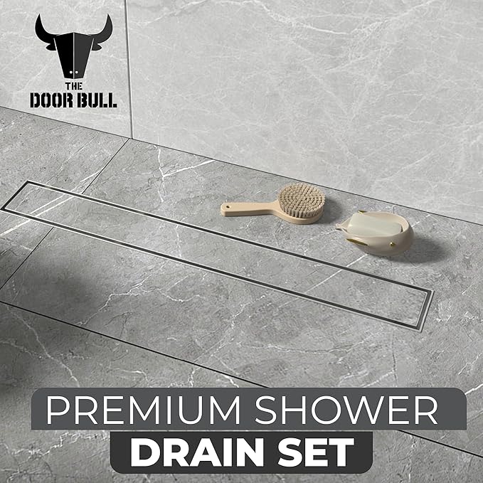 24 Inch Rectangular Linear Shower Drain Set with Reversible Flat & Tile Insert Cover, 304 Stainless Steel Bathroom Floor Drain with Hair Catcher, Shower Floor Drain Includes Adjustable Leveling Feet