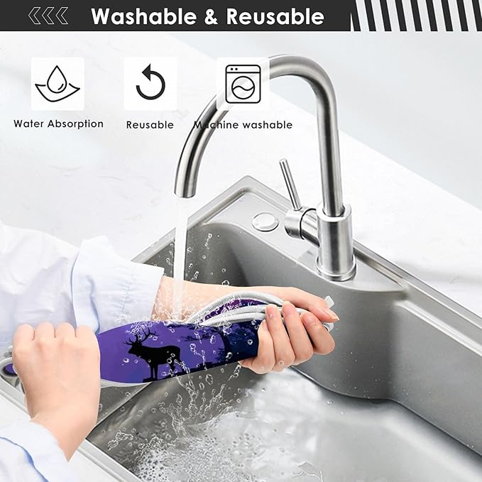 2 PCS Kitchen Sink Splash Guard 30 Inch Faucet Mat for Kitchen Sink Bathroom Sink Faucet Absorbing Drip Drain Mat Pad Microfiber Soft Washable Purple and Green Stag Forest Trees