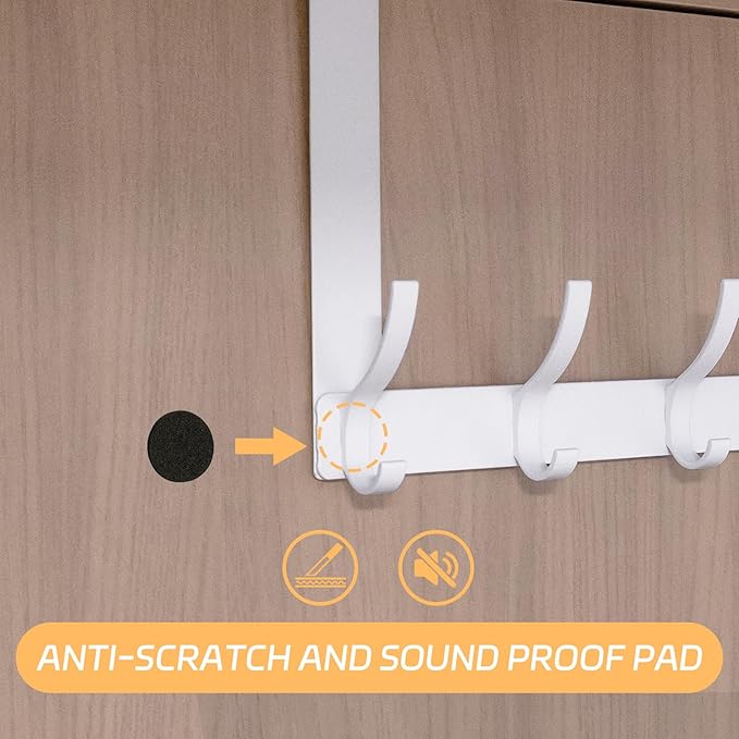 2 Pack Over The Door Hook，Door Hanger for Hanging，Over Door Hanger Holder for Coat Robe Hat Clothe Towels，Towel Racks for Bathroom with 12 Coat Hooks (White, 2 Pack-6 Hooks)