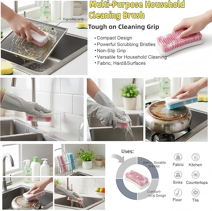Scrub Brush for Cleaning Scrubbing Brush with Stiff Bristle Multi-Purpose Heavy Duty Scrub Brushes,4 Pack Deep Cleaning Brushes for Bathroom, Floor, Shower, Carpet, Bathtub, Sink Outdoor, Multi-Color