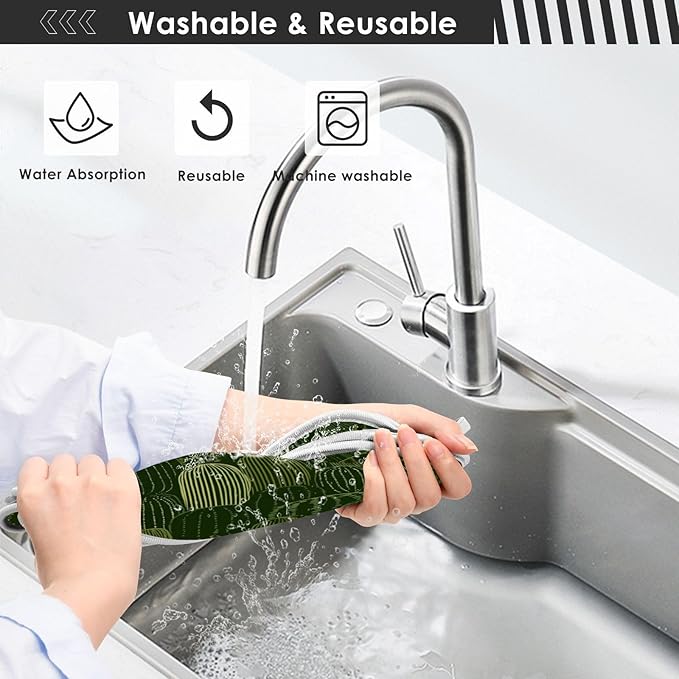 2 PCS Kitchen Sink Splash Guard 23.6 Inch Faucet Mat for Kitchen Sink Bathroom Sink Faucet Absorbing Drip Drain Mat Pad Microfiber Soft Washable Dark Green Cactus Plants