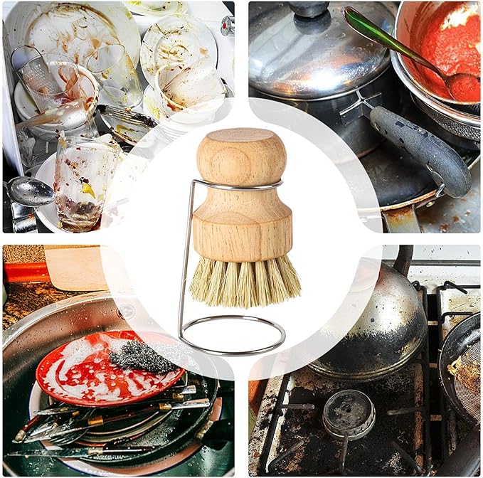 Kitchen Scrub Brush – Wooden Handle Dish Scrubber with Firm Cleaning Bristles, Counter Drain Rack Brush | for Sink Pots Pans Shower Bathroom Grout Tile Washing Home Cleaning Tool for Daily Kitchen