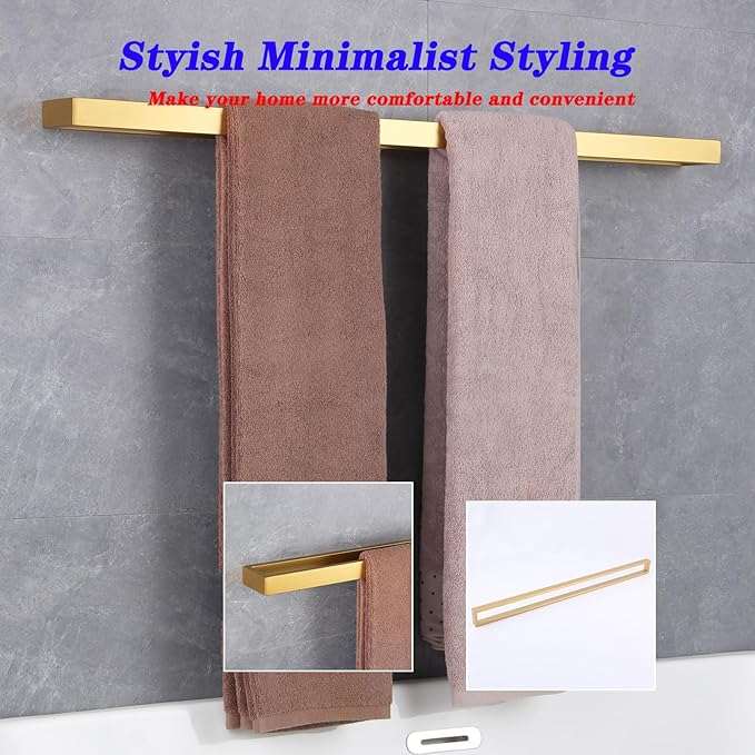 GERZWY Gold 36-Inch Bathroom Towel Bar Stainless Steel Bath Towel Bar Modern Style Wall Mount HG17703-BE