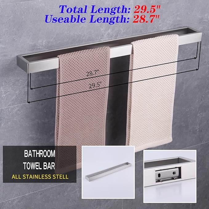 GERZWY Bathroom 30-Inch Towel Bar Stainless Steel Bath Towel Bar Modern Style Wall Mount Brushed Finish HG17702-LS