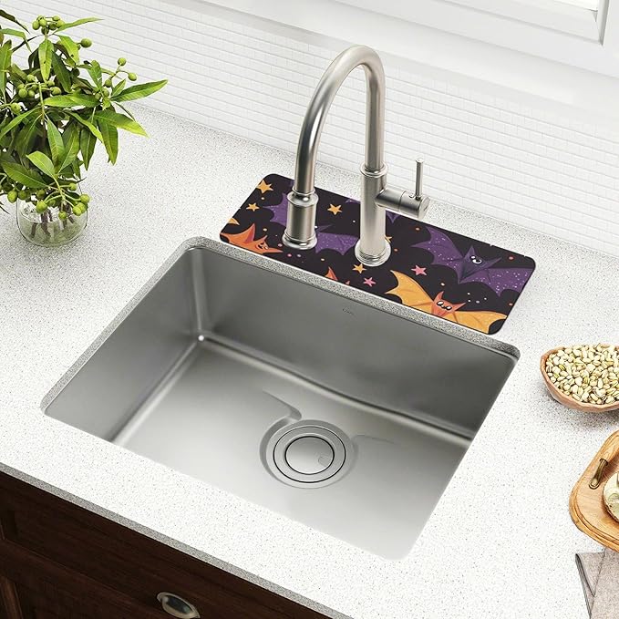 Colored Halloween Bats and Stars Kitchen Sink Splash Guard Faucet Mat Diatomite Absorbent Pad for Bathroom RV 14.7x5.4in 1PCS water