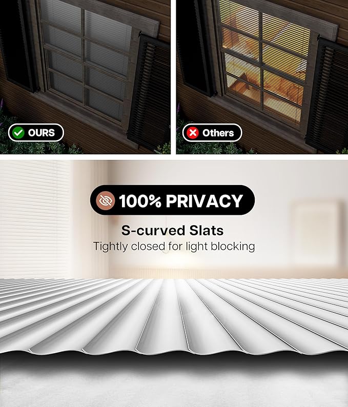 LazBlinds No Tools No Drill Cordless 1" Vinyl Mini Blinds, 100% Privacy S-Curve Blinds for Indoor Windows, Room Darkening Horizontal Window Blinds and Shades for Home, 31" W x 36" H, White