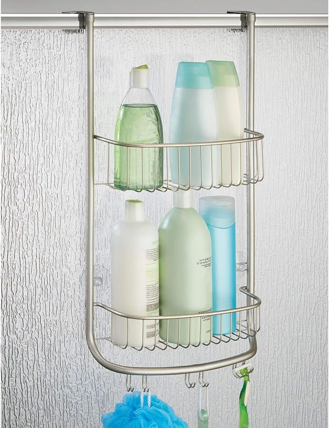 iDesign Forma Bathroom Over The Door Shower Caddy with Storage Baskets Shelves for Shampoo, Conditioner, Soap, Set of 1, Satin