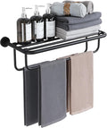 Alise Towel Rack for Bathroom,24 Inch Matte Black Towel Holder for Lavatory,Towel Hanger with Double Towel Bars for Bath Wall,Wall Mount SUS304 Stainless Steel Towel Drying Storage Shelf,GYSJ9260-B