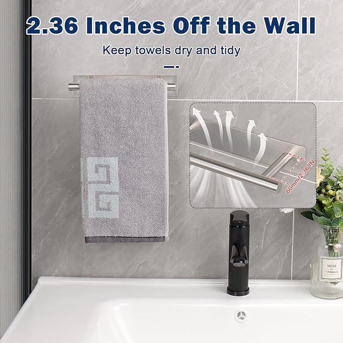 NearMoon Self Adhesive Hand Towel Holder/Towel Ring, Stainless Steel Hand Towel Bar Rustproof Stick on Wall-Towel Rack for Bathroom/Kitchen, Sticky and Wall Mounted (1, Brushed Nickel)