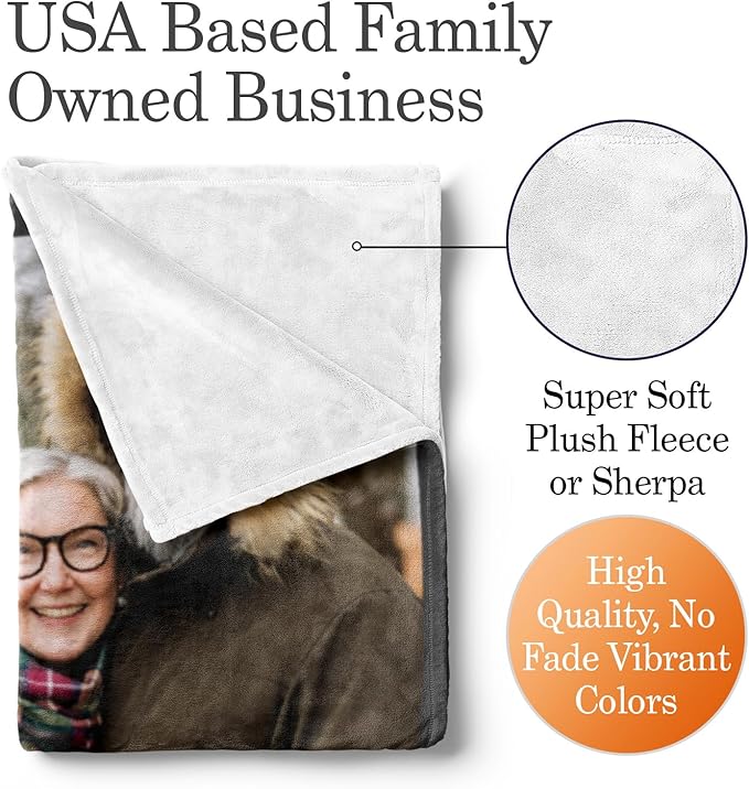 Ships Next Day, Custom Blanket with Picture and Text - Printed in USA, Personalized Photo Blanket with Text (Fleece 96x120)