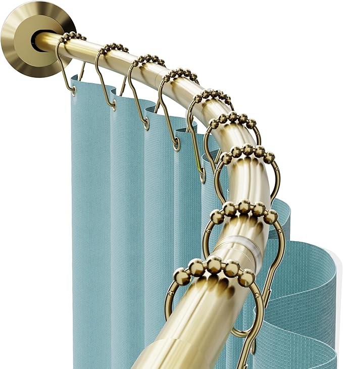 Zenna Home Rustproof Curved Shower Curtain Rod, No Drill Tension or Permanent Mount Adjustable Curved Shower Rod for Bathroom, Easy Install, Rounded for Extra Room, 50 to 72 Inches, Gold