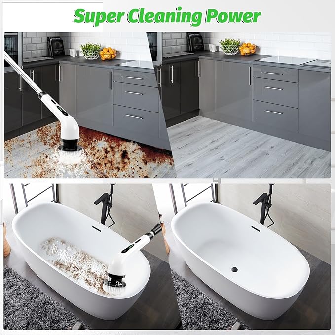 Electric Spin Scrubber, Cordless Electric Cleaning Brush with Extension Handle, 9 Replaceable Brush Heads, 1.5H Working Time, 2 Speed, Power Scrubbing Brush for Floor, Tile, Kitchen, Car Wash Teal