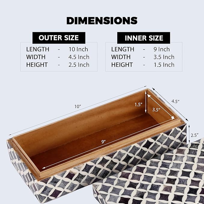 Handicrafts Home Decorative Storage Box with Lid- 10x2.5x1.5” Small Keepsake, Trinket Box, Memory Box- Decorative Boxes for Home Decor, Centre Table, Giftable Storage Accent- Slate White Star