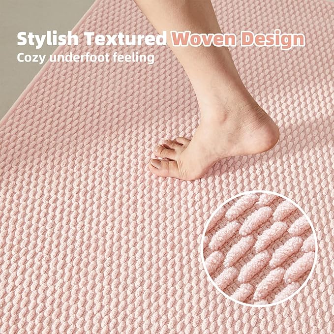 Bathroom Runner Rug, Long Bath Mat Washable Thin Quick Dry Low Pile Bathroom Runner Rugs 24 x 60 Non Slip, Pink 24"x60"