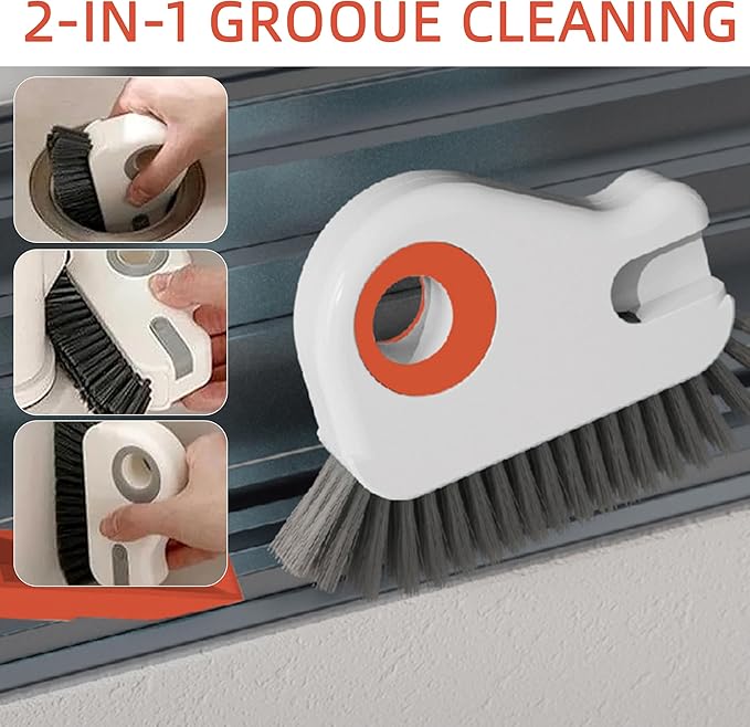 AYNUUY 2 in 1 Groove Cleaning Brush, Window Track Cleaning Tools Multifunction Grout Cleaner Tool with Tweezers and Scraper for Sliding Door Track, Window Seal, Sill (Gray)