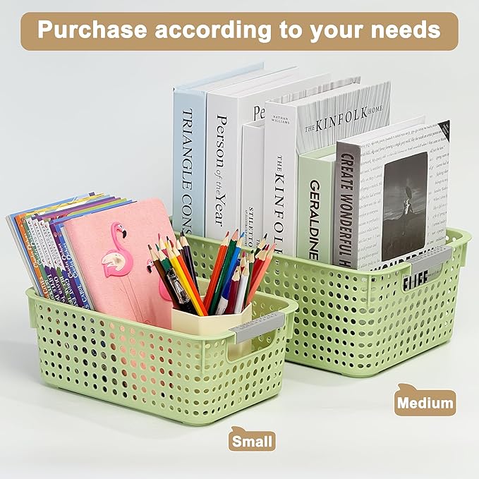 Soddeph 4 Pack Fully Hollow Plastic Organizer Basket with Handles, Multi-Purpose Organizer for Under Bathroom Sink,Kitchen Cabinet, Ideal for Toiletries (Green, Medium)