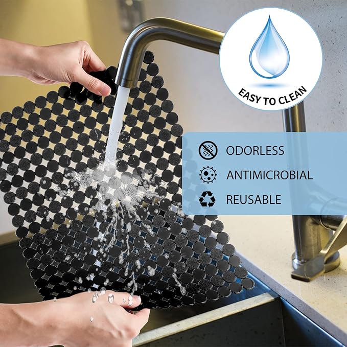 Sink Protectors Mat for Kitchen Sink - 2Pack Adjustable Kitchen Sink Mat Fast Draining - Dish Drying Mat for Dishes And Glassware - Easy to Clean & Diy Cut