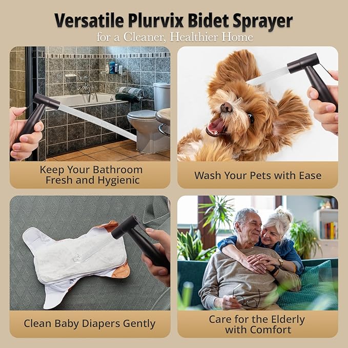 Handheld Bidet Sprayer for Toilet – Adjustable Water Pressure, Stainless Steel Jet Spray Kit with Bidet Hose - Feminine Wash, Muslim Shower, Diaper Cleaning (Black, 1 Set)