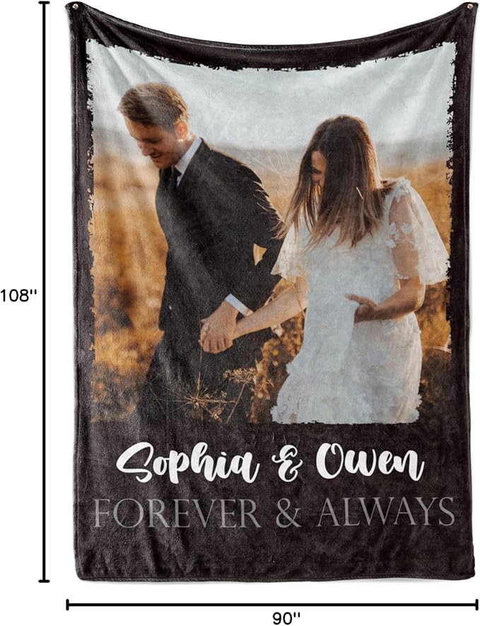 Ships Next Day, Custom Blanket with Picture and Text - Printed in USA, Personalized Photo Blanket with Text (Fleece 96x120)