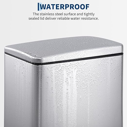 Garvee 12 Gal and 2.6 Gal Stainless Steel Trash Can Combo Set, Slim Garbage Can for Kitchen and Bathroom, Metal Trash Bin with Removable Inner Bucket & Step On Foot Pedal, Silver