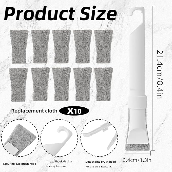 Multifunctional Cleaning Brush Tool, Crevice Cleaning Brushes with 10 Replacement Heads, Detachable 2-in-1 Scrub Sponge & Scraper, Grout Scrub Brushes for Kitchen, Bathroom and Tile Floors