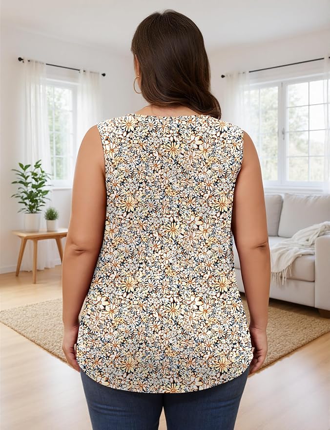 AKEWEI Womens Plus Size Tank Tops Ladies Sleeveless Summer Pleated Tops Oversized Flowy Tunics XL-5XL