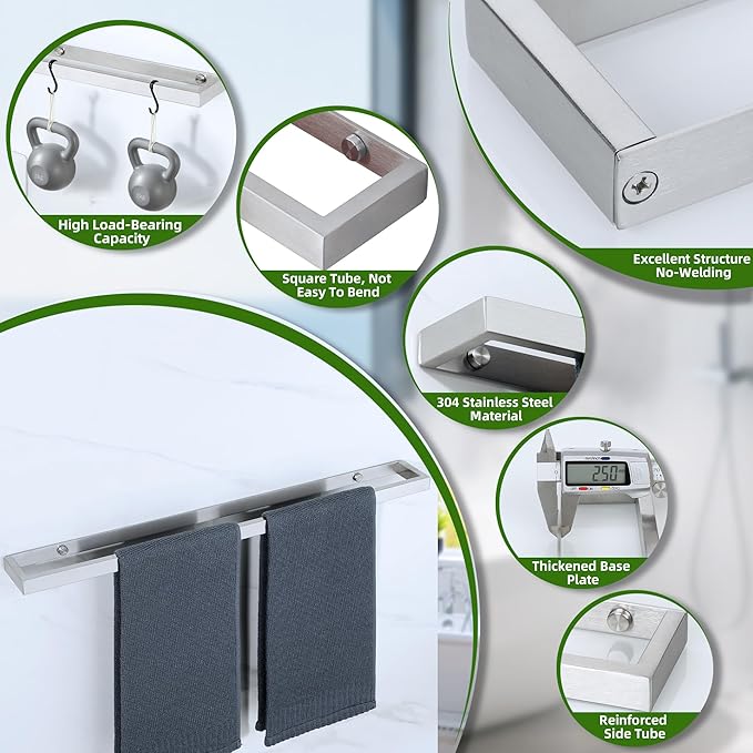 Alise Bath Towel Bar,Wall Mount Towel Holder Towel Rack Towel Hanger for Bathroom Lavatory,24 Inch SUS304 Stainless Steel Towel Rail,Brushed Finish