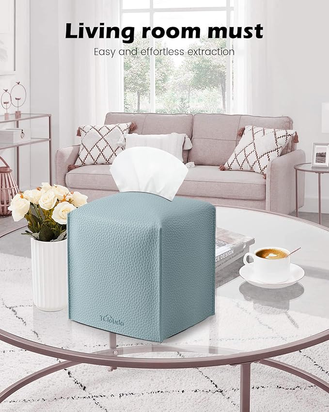 Tissue Box Cover for PU Leather, Modern Simple Solid Color Holder Square Tissue Bag, Ideal for Bathrooms,Office,Car,Nightstand,Outdoor Tent,Dining Table,5"X5"X5", Double Blue