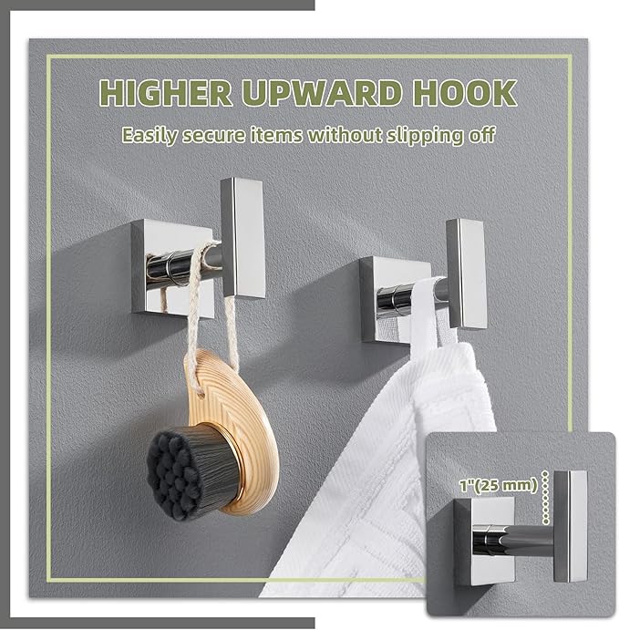 APLusee Polished Chrome Towel Hook 2 Pack, 304 Stainless Steel Clothes Hook, Wall Mounted