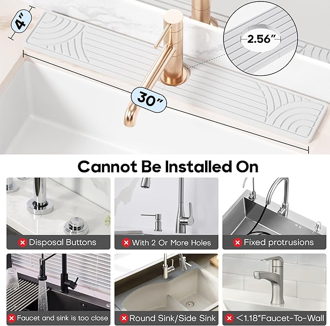 Faucet Mat for Kitchen Sink, Water Absorbing Stone Tray for Sink, 23.6" Long Diatomite Fast Drying Stone Mat, Splash Guard Stone Faucet Mat for Bathroom Counter
