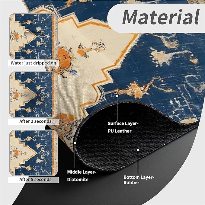 Faucet Draining Mat For Kitchen Sink, Oriental Blue Turkish Carpet Diatom Mud Absorbent Drain Pad For Bathroom Kitchen Sink Splash Guard Drying Mat