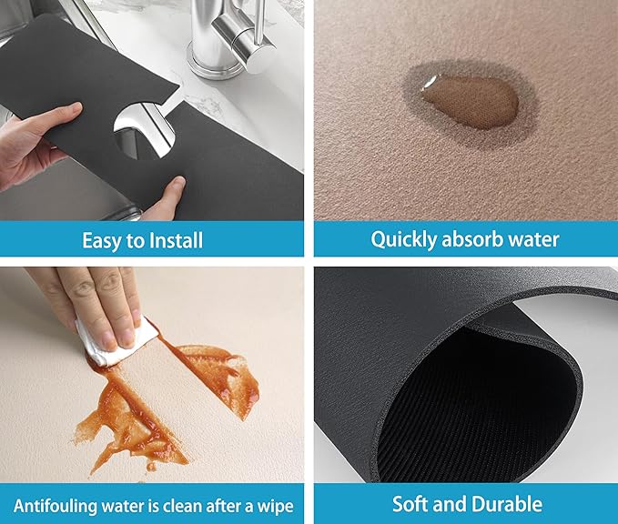 Kitchen Sink Splash Guard Faucet Mat -1 PC Super Absorbent Fast Drying Mat Sink Gadgets-Splash Guard Behind Faucet Drip Catcher for Kitchen, Bathroom,Sink Mat, Dish Drying Mat, Bathroom(15" X 5.5" )