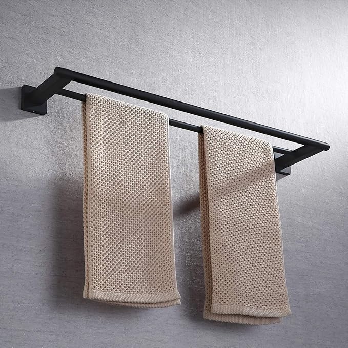 Miyili 23.6-Inch Matte Black Double Towel Bar - SUS 304 Stainless Steel Bathroom Towel Holder Rack