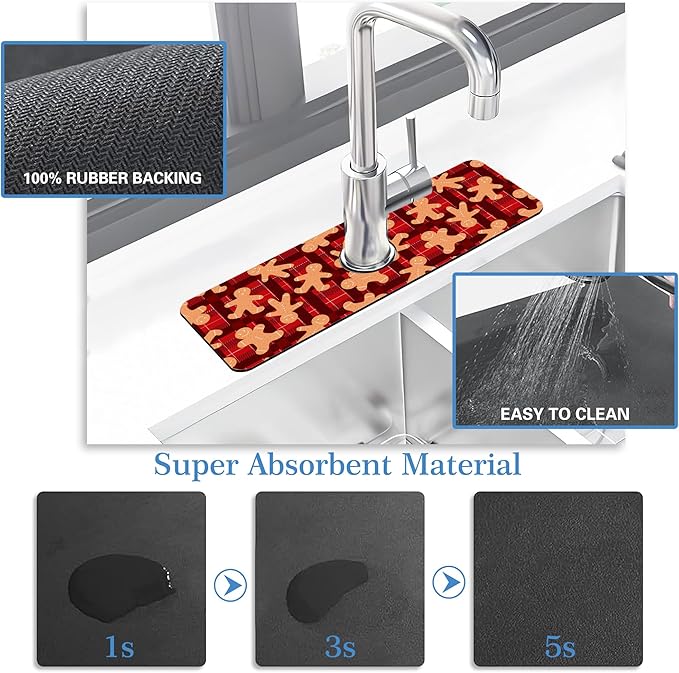 Ginger Man Faucet Mat for Kitchen Sink Ginger, Soft Diatom Mud Material, Strong Water Absorption, Non-slip, Easy to Clean for Bathroom, Kitchen 15"X5.5"