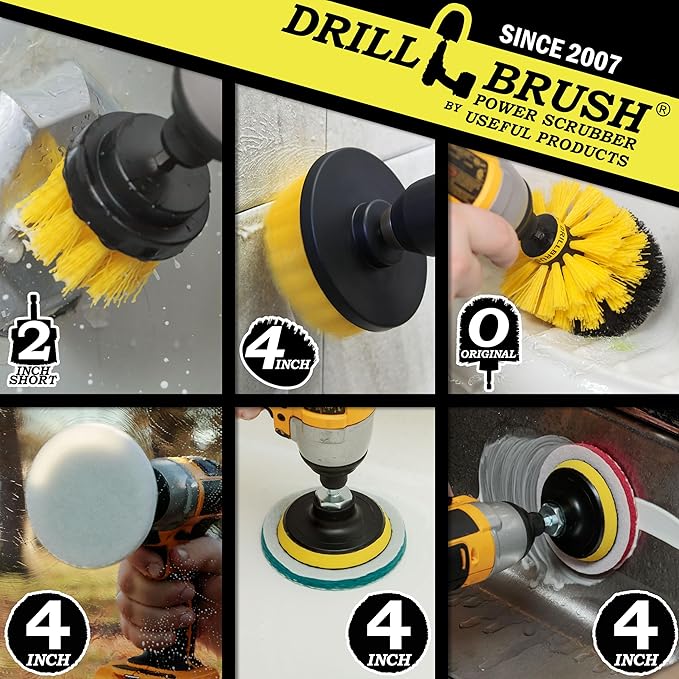 Drillbrush Power Scrubber Brush Set - Drill Brush Attachment - Grout Brush Drill Attachment - Drill Scrubber Attachment - Bathroom Cleaner Scrub Brush - Toilet Brush Cleaning Supplies - Grout Cleaner